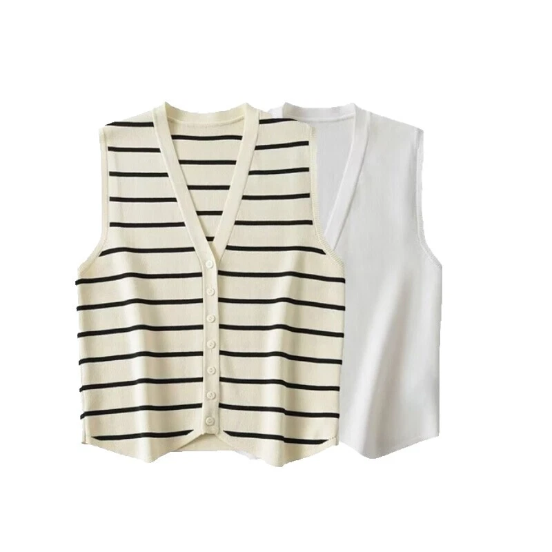 Chalecos De Rayas Blanco para Mujeres