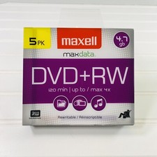 Maxell DVD RW Rewritable Disc 4.7 GB 4x Jewel Case Silver 5 Pack 634045 Maxdata