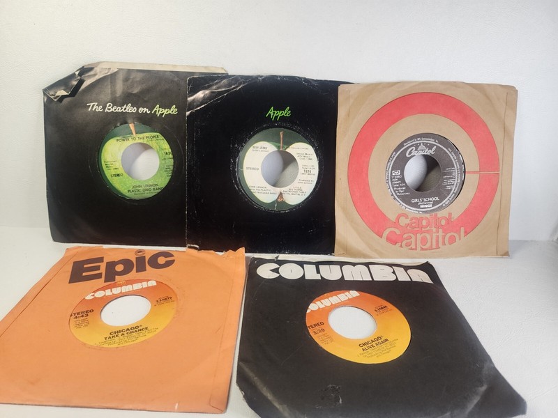Lot Of 5 Record 45 Rpm Chicago, Wings, John Lennon