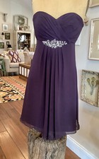 Bill Levkoff Strapless Plum Purple Bridesmaid Dress w/Rhinestone Detail Size 4