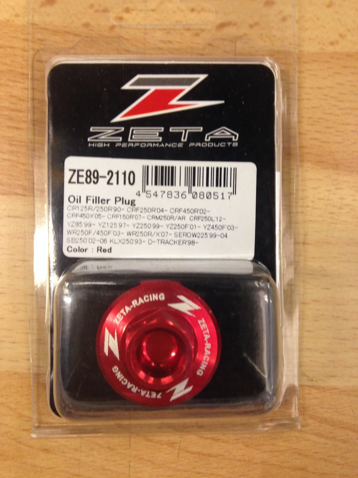 HONDA  CRF450 R  CRF 450 R  CR450F R   2002-2016  ZETA OIL FILLER PLUG RED