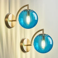 Modern BLUE Glass Wall Sconces Set of Two Indoor Nordic Striped Mini Wall Lamp