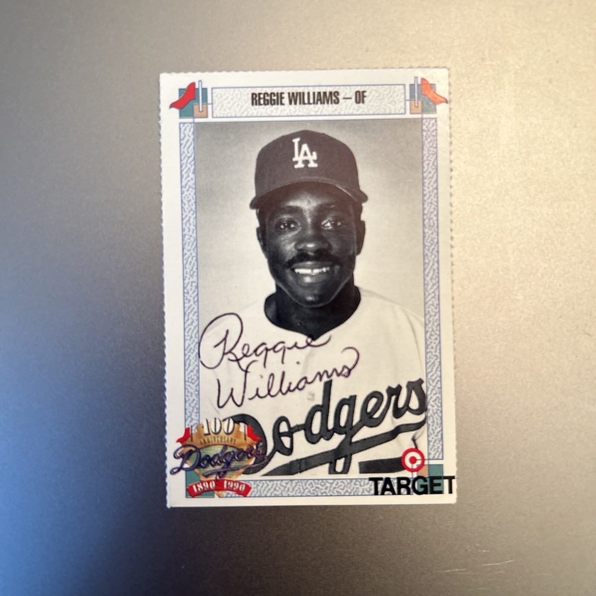 autograph on a rare baseball card REGGIE WILLIAMS 1990 TARGET MINI AUTOGRAPHED SIGNED AUTO BASEBALL CARD RARE