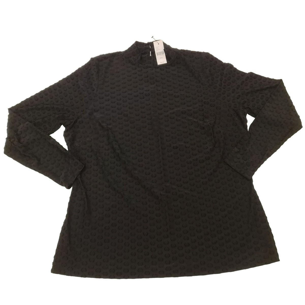 Lane Bryant Blouse Shirt Jaquard Spot Longsleeve Mock Turtleneck Black