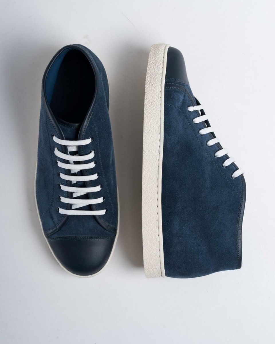 Baskets mi-haut John Lobb 875 bleu marine daim Levah chaussures  fabriquées e