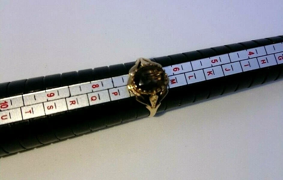 Anillo de cóctel vintage retro solitario cuarzo ahumado oro 9ct talla N Foto 2 de 4