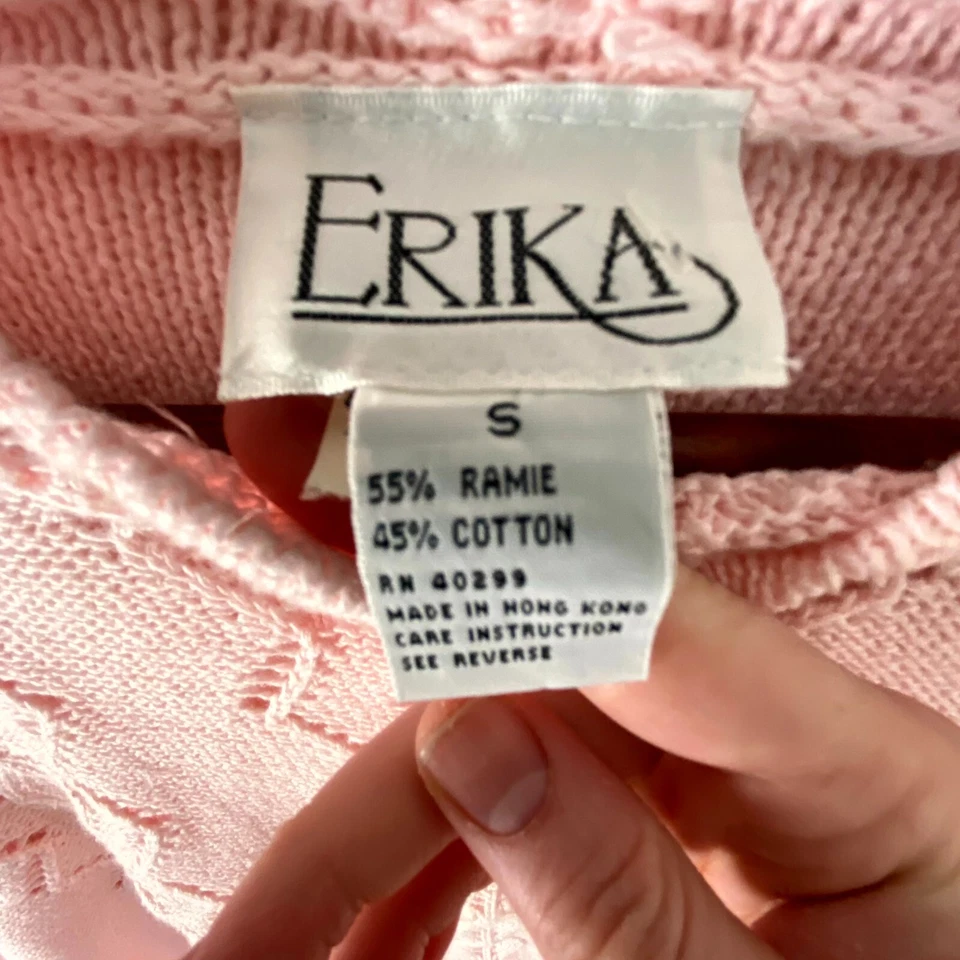 Suéter Erika Para Mujer Pequeño Rosa Crochet Tejido Algodón Informal Manga Larga Pullover Foto 4 de 4