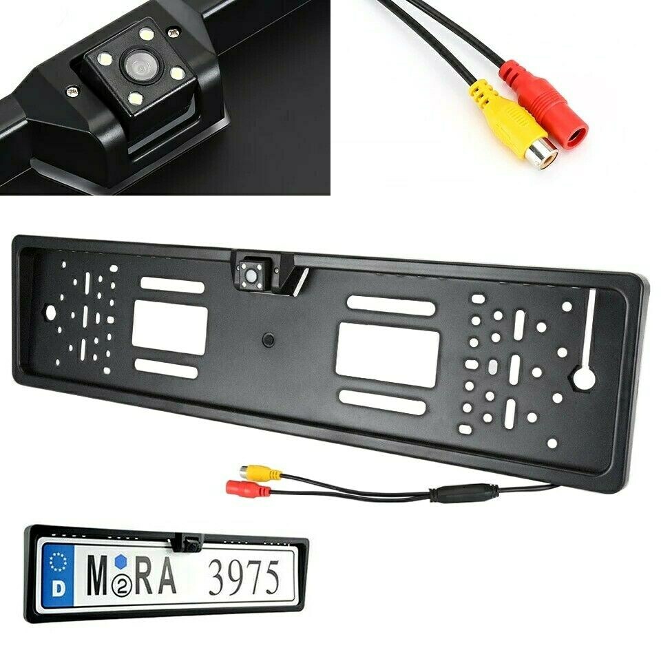 Telecamera Retromarcia Con Portatarga 170° – Visione Notturna 4 LED, IP68, Per Auto Con Targa Europea
