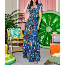 NWT Alice + Olivia Maxi Floral Embroidered Ruffle-Sleeve Tawny Dress