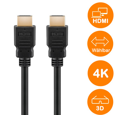 HDMI Kabel 1.4 - 2.0 High Speed mit Ethernet 4K UHD HD HDR Vergoldet Schwarz