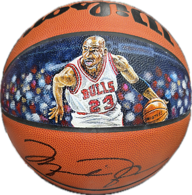 Michael Jordan Signed Hand Painted Wilson Basketball Beckett Upper
