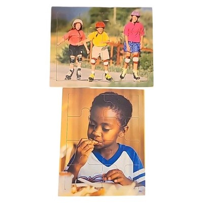 2 Vintage Real Photo Toddler Wooden Board Puzzles