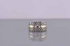 Sterling Silver & 14k Gold 11mm Over & Under Tapered Bali Band Ring 925 Sz: 6