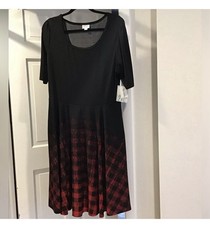 LuLaRoe Nicole Tea Length Short Sleeve Black Red Pocketed Full Dress Size 2X