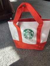 Starbucks white orange green canvas tote bag with logo coffee tea advertising
