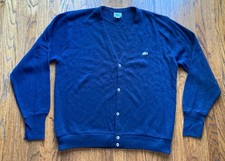 Vintage 80s Izod Lacoste Cardigan sweater Mens Size XL Navy Blue V Neck USA Made