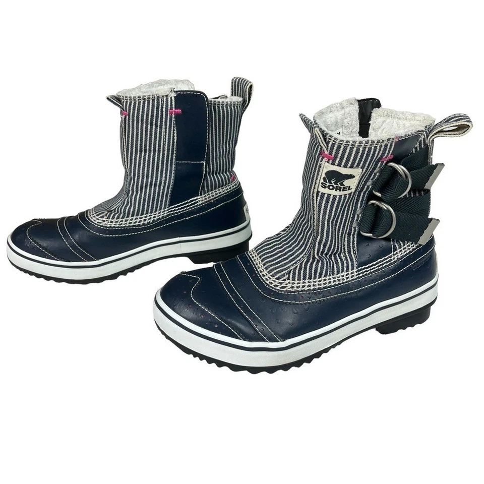 Sorel Botas Mujer Talla 7 Tivoli Sin Cordones Impermeables Azul Marino/Blanco Rayas Zapatos de Invierno Foto 3 de 4