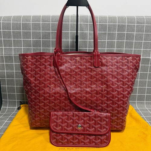 Goyard Saint Louis Burgundy Goyardine Canvas Leather Trim Tote Bag With Pouch