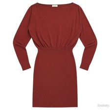 Babaton Aritzia Burgundy Knit Boat Neck Long Sleeve Blouson Mini Dress XS Red