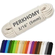 PerkHomy 100 ft 3/16" (5mm) Cotton Rope Multi Purpose Utility Diamond Braided 