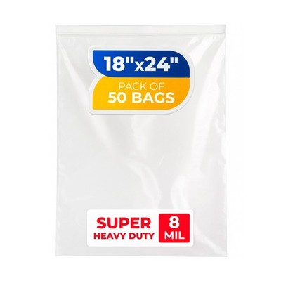 Extra Large 18'' x 24'' Reclosable Poly Zip Seal Lock Bags, 8 Mil Thickness, Pa...