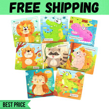 8 Pack Wooden Jigsaw Puzzles for Toddlers Baby Kids 3 4 5Years Old Color Shape