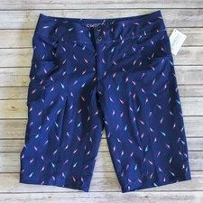 Shredly Shorts Womens 16 Blue Parrot Print 14" Mountain Bike Pockets Zipper