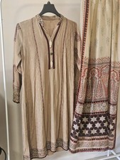2 Piece Set Brown Indian Pakistani Kurta Dress Women's Size M Kameez