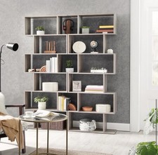 Image of Bookcase Black Engineered Wood 60x20x120 cm 8 Compartment Geometric-Style Shelf
