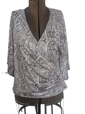 Women Chic Silver Paisley Surplice Top Size XL  Shimmery Elegant Evening Wear