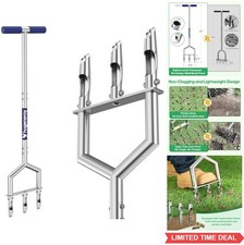 Heavy Duty Steel Manual Lawn Aerator 3 Hollow Tines Core Soil Plug Remover Tool