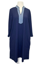 J McLaughlin Carmine Dress Large Catalina Cloth Navy Nautical Split Neck Resort