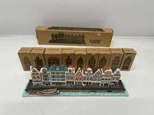 Vtg Blokker Dutch Canal House Miniature Building Village Set 9 Buildings & Base