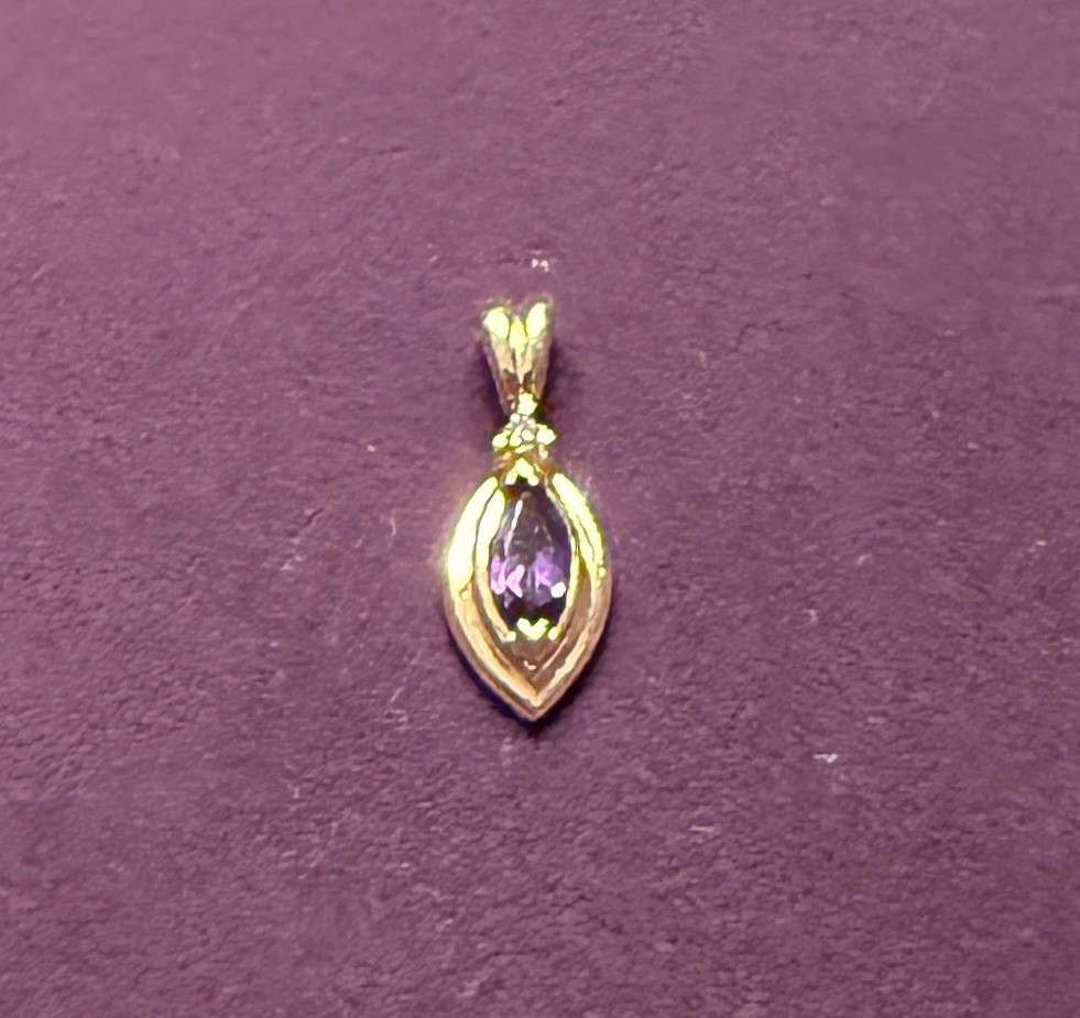 Vintage 14K Yellow Gold EMA Amethyst & Diamond Marquise Pendant 1.5 Grams