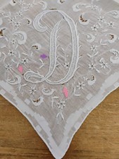 Vgt D Monogram White Embroidered White Semi Sheer Corron Hankie Handkerchief