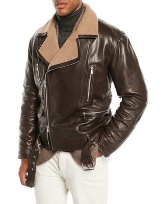 Brunello Cucinelli Dark Brown Shearling Leather Jacket - M US/50 EU $7995