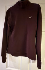 M Nike FIT DRY Running Turtleneck Burgundy Women Thumbholes Winter Athletic Gear