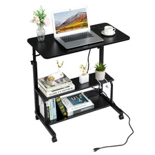 Power Laptop Rolling Desk Adjustable Tilt Stand Portable Caster Bed Side Table
