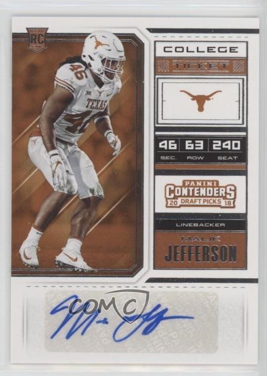 Malik Jefferson Panini Contenders Draft Picks #216 Autograph-Bowl Ticket