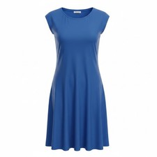 Halife Womens Royal Blue Cap Sleeve Crew Neck Rayon Blend T-Shirt Dress Medium