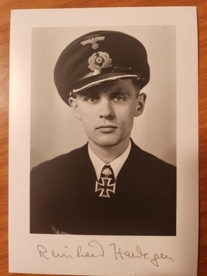 Reinhard Hardegen signed photo. Cpt U-47, U-123..WWII. U-Boat. Super sig !