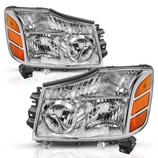 For 2004-2015 Nissan Titan/2004-2007 Armada Chrome Headlights Lamps Left+Right 