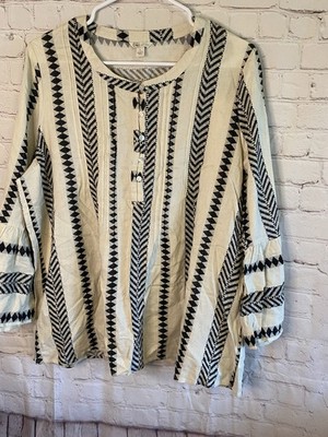 Cato& Est 1946 Bohemian Top  Size Large Linen Blend 1/4 Button Front