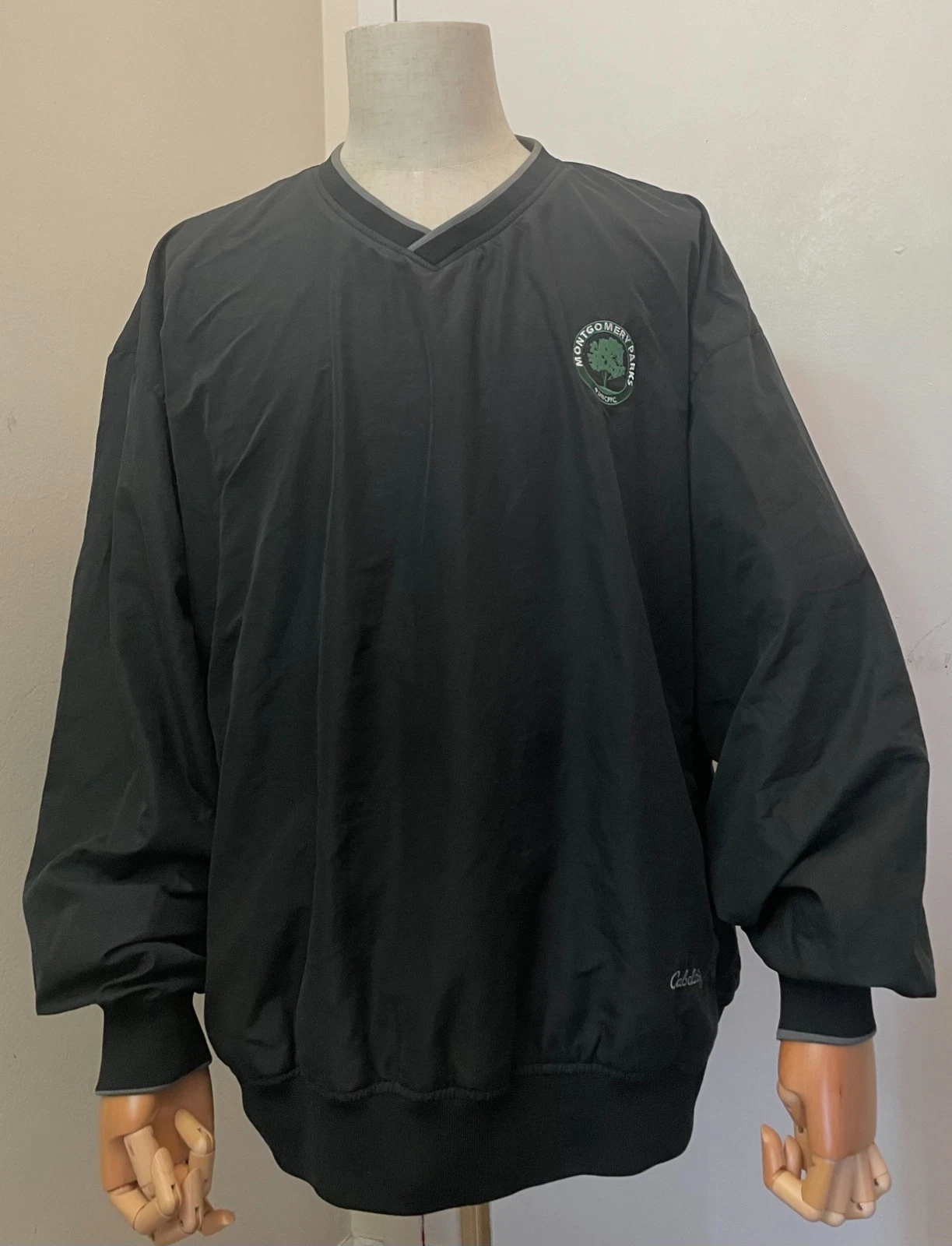 Cabela’s Men’s 3XL Black Pullover V-Neck Outdoor Windbreaker Jacket Logo