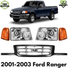 Front Grille Assembly Chrome Black Headlights Kit For 2001-2003 Ford Ranger