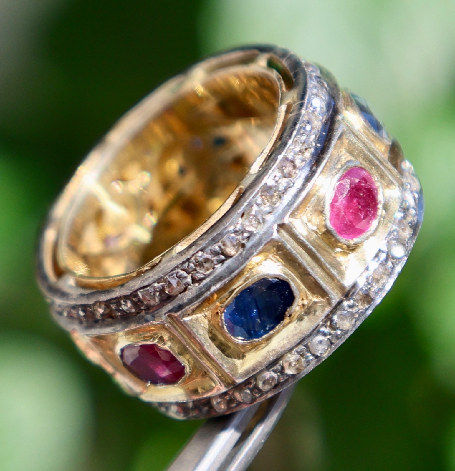 SOLID GOLD & SILVER NATURAL RUBY SAPPHIRE DIAMOND… - image 2