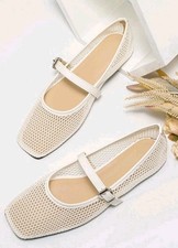 Women Mesh Ballet Flats Fishnet Ballerina Flats Daily Dress Shoes Size 9 Cream