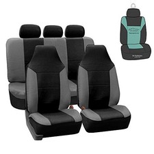 FH Group Car Seat Covers Royal PU Leather High Back Full Set Gray Black
