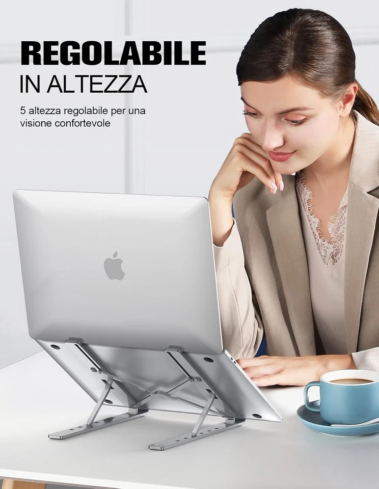 Supporto PC Portatile, 5-Levels Altezza Regolabile Supporto Laptop, Alluminio Ve - Immagine 2 di 4