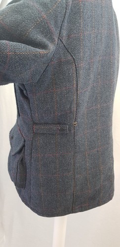 Made in England Blue Wool Mix Tweed Collared Padded Lined Jacket Size 12 VGC - Picture 6 of 13